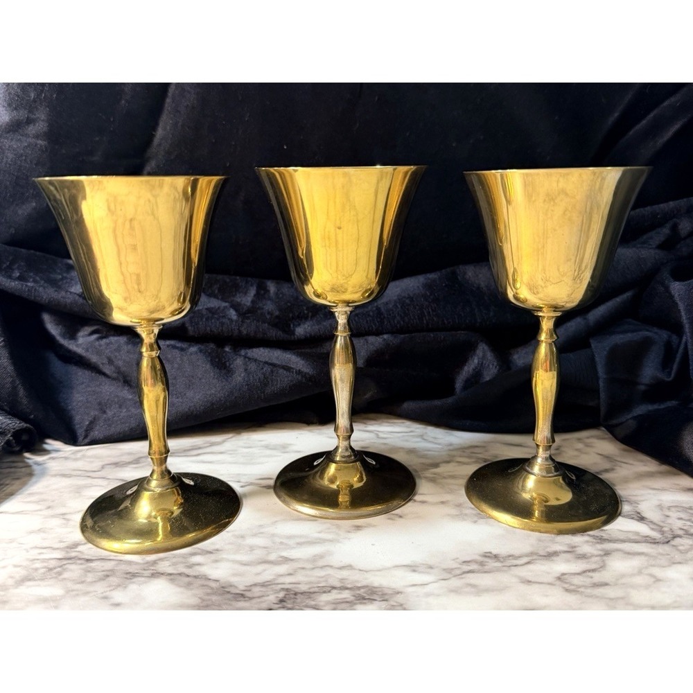 VTG‎ 3 LEONARD EPNS GOBLETS GOLD TONE 5.5" x 3" (2824)